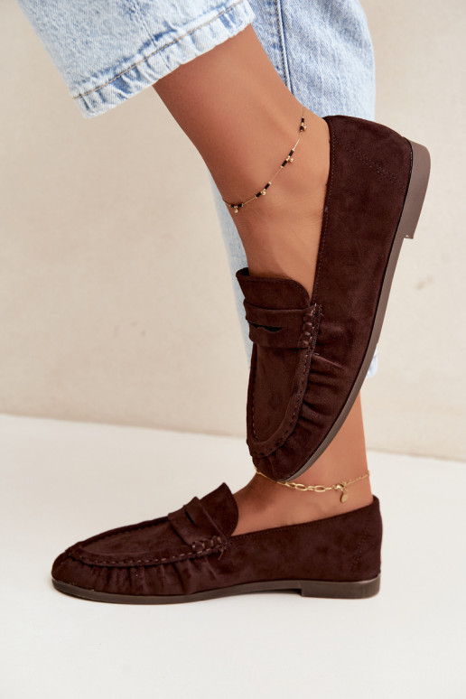 Mocassins pour femmes avec volants en daim synthétique couleur chocolat Sabley