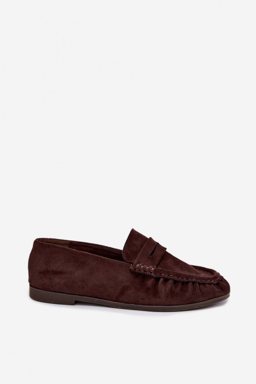 Damesmokassins met ruches van faux suede in chocoladekleur Sabley