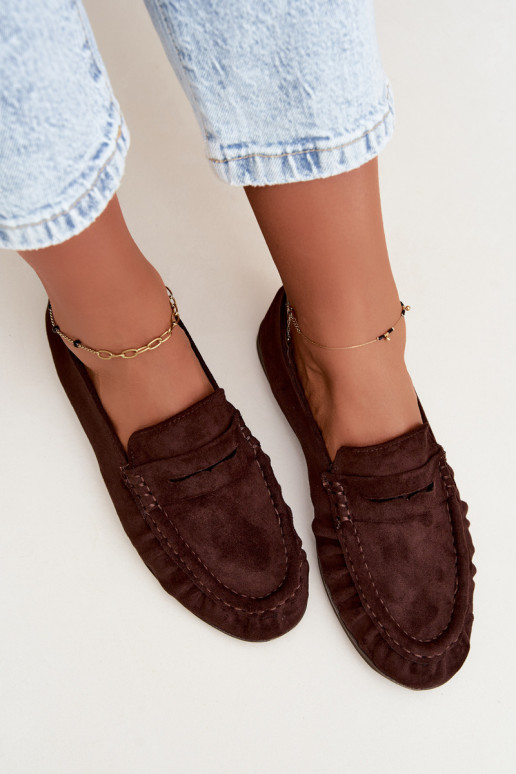 Damesmokassins met ruches van faux suede in chocoladekleur Sabley