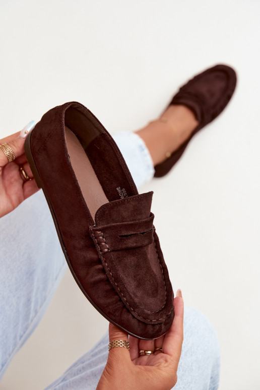 Damesmokassins met ruches van faux suede in chocoladekleur Sabley