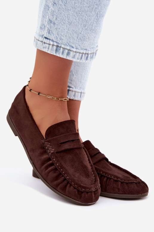 Damesmokassins met ruches van faux suede in chocoladekleur Sabley
