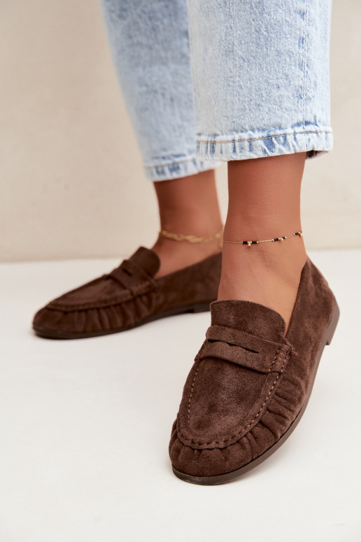 Damesmokassins met ruches van faux suede in bruin Sabley