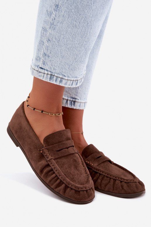 Damesmokassins met ruches van faux suede in bruin Sabley