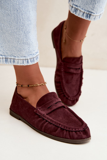 Damesmokassins met ruches van faux suede in bordeaux Sabley