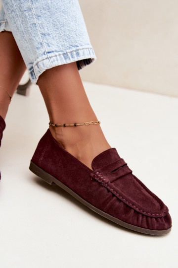 Mocassins pour femmes avec volants en daim synthétique couleur bordeaux Sabley 2