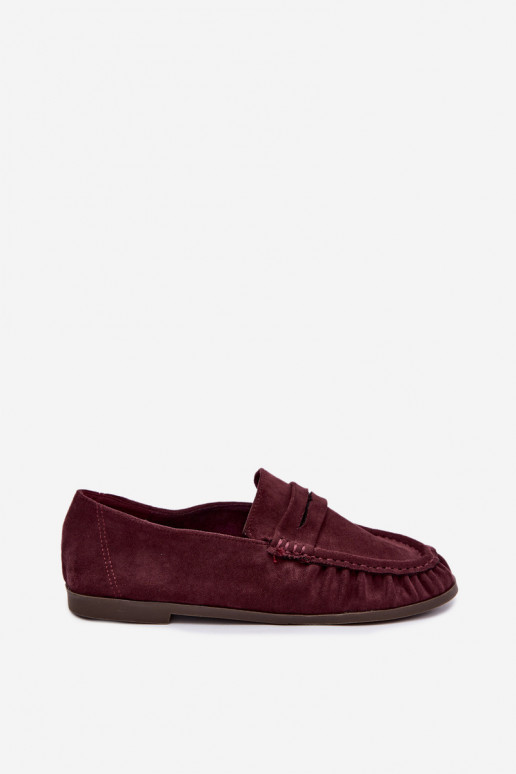 Mocassins pour femmes avec volants en daim synthétique couleur bordeaux Sabley