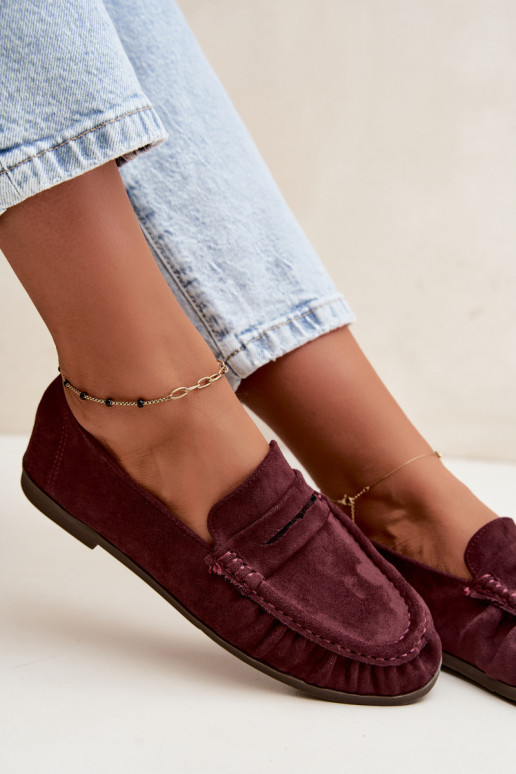 Mocassins pour femmes avec volants en daim synthétique couleur bordeaux Sabley
