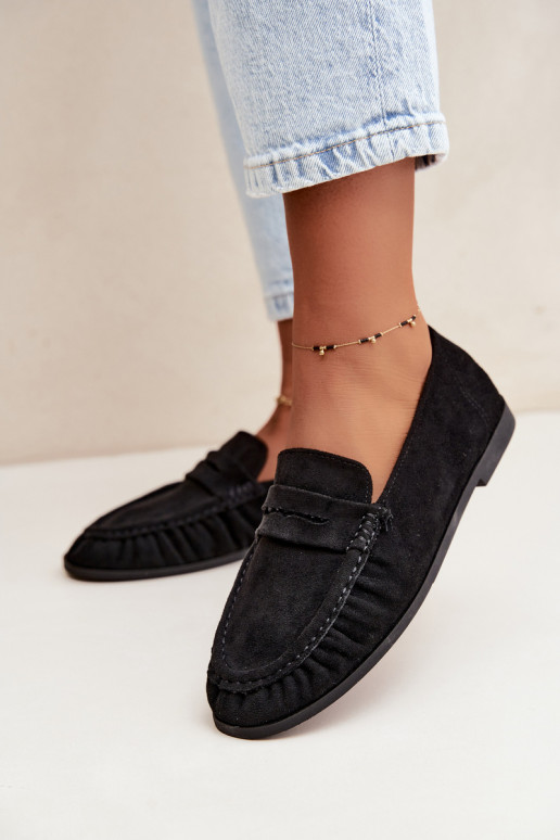 Damesmokassins met ruches van faux suede in zwart Sabley