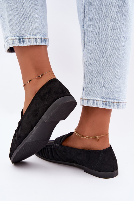 Damesmokassins met ruches van faux suede in zwart Sabley