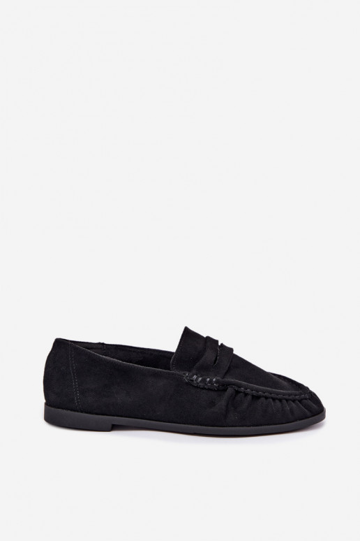 Damesmokassins met ruches van faux suede in zwart Sabley
