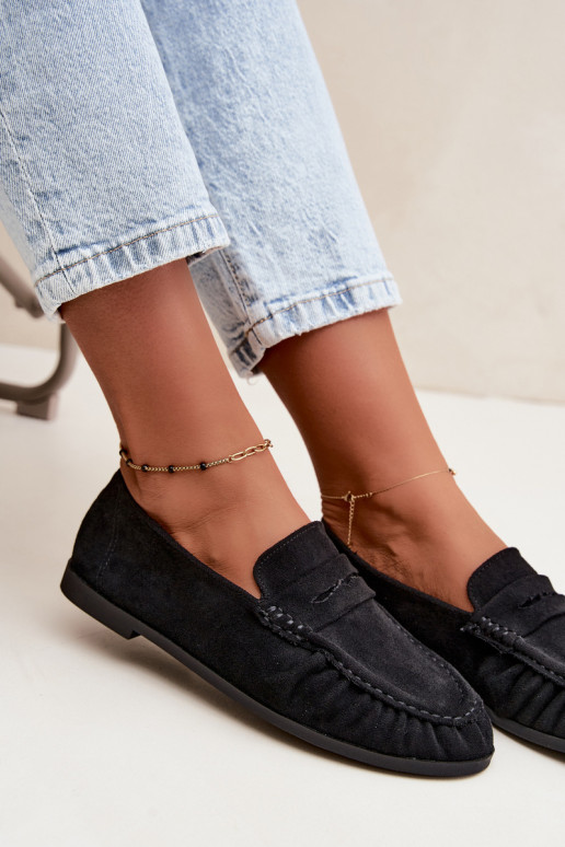 Damesmokassins met ruches van faux suede in zwart Sabley