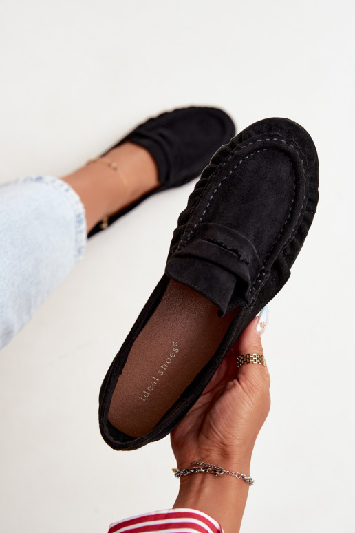 Damesmokassins met ruches van faux suede in zwart Sabley