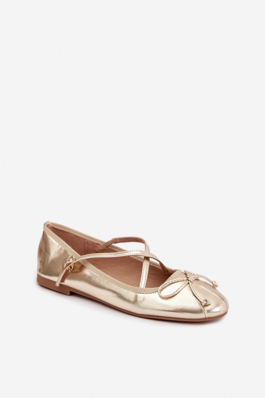 Goldene lackierte Ballerinas mit Bändern Kokardką