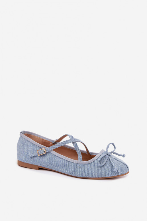 Ballerines en denim avec rubans Kokardką