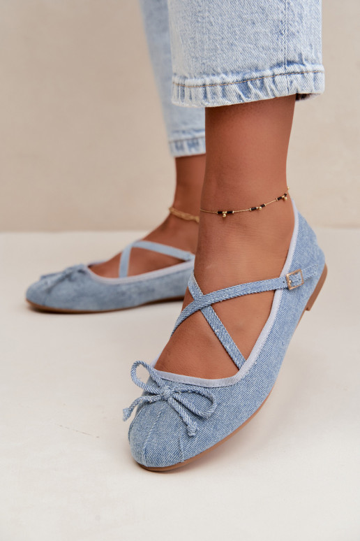 Ballerines en denim avec rubans Kokardką
