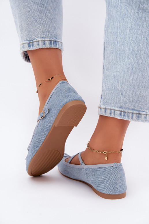 Denim Ballerinas mit Bändern Kokardką