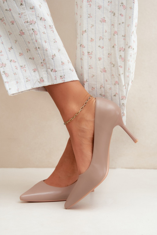 Khakifarbene klassische High Heels aus Kunstleder Nesha