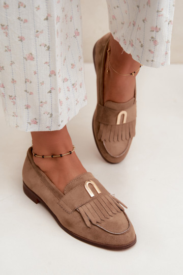 Mocassins beiges pour femmes avec franges et détails dorés Brenis 2