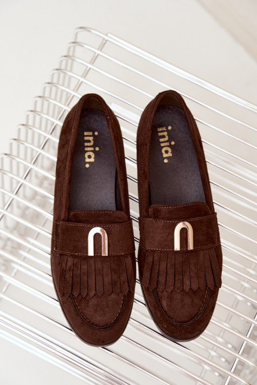 Mocassins en chocolat pour femmes avec franges et détails dorés Brenis