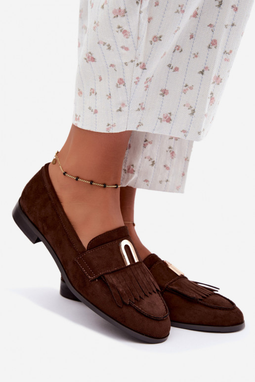 Mocassins en chocolat pour femmes avec franges et détails dorés Brenis