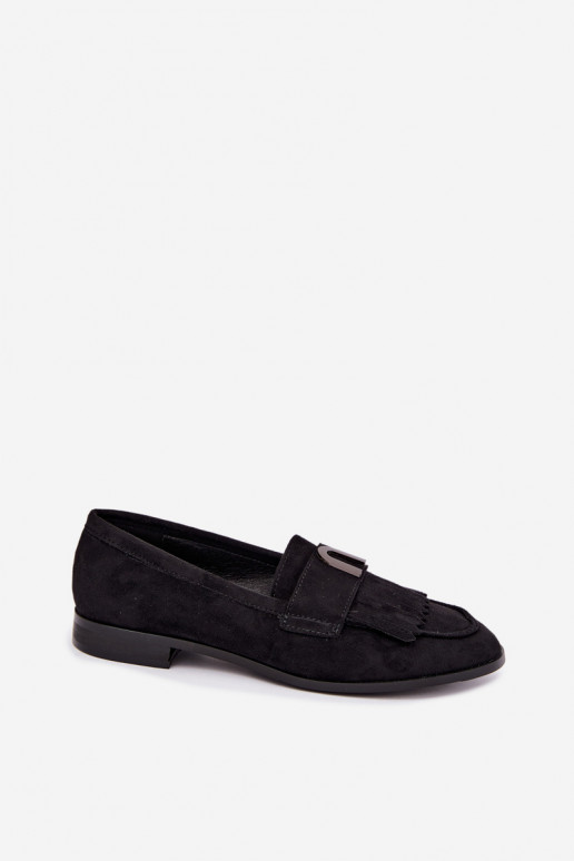 Mocassins noirs pour femmes avec franges et détails dorés Brenis