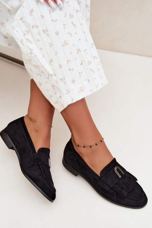 Mocassins noirs pour femmes avec franges et détails dorés Brenis