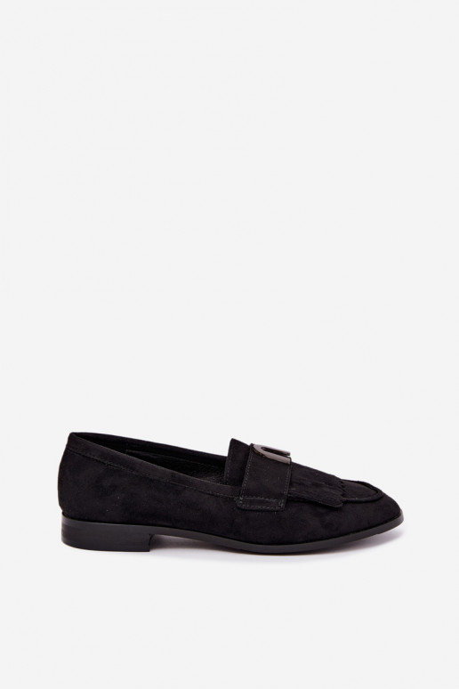 Mocassins noirs pour femmes avec franges et détails dorés Brenis