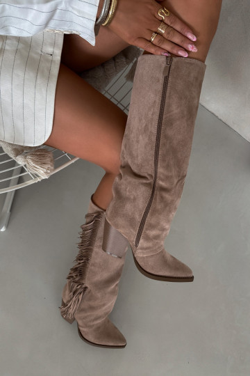 Bottes hautes couleur sable de style cowboy avec talons et franges Tivara 2