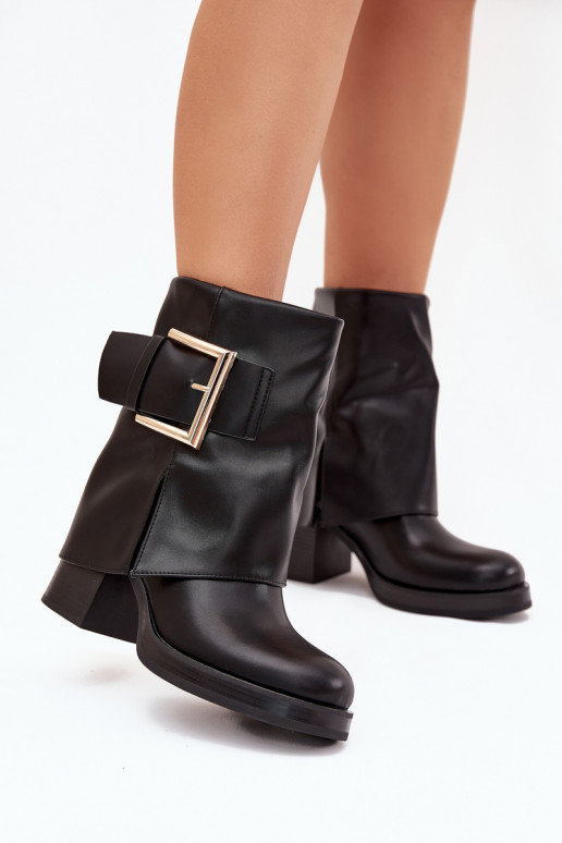 Bottines noires pour femmes isolées avec talons et boucles dorées Milira