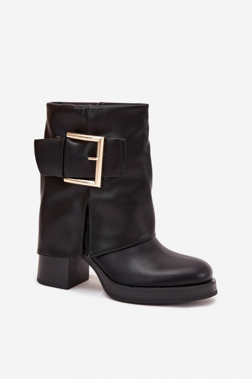 Bottines noires pour femmes isolées avec talons et boucles dorées Milira