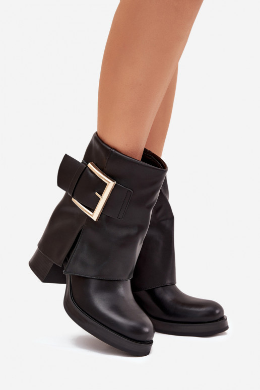 Bottines noires pour femmes isolées avec talons et boucles dorées Milira