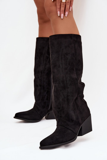 Bottes hautes noires de style cowboy avec talons Isalina 2