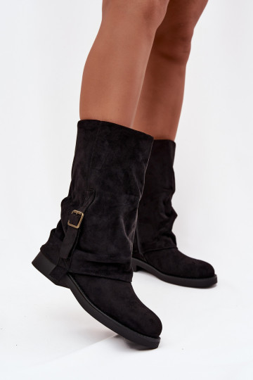 Bottines noires pour femmes avec boucles jusqu'au milieu du mollet Minelle