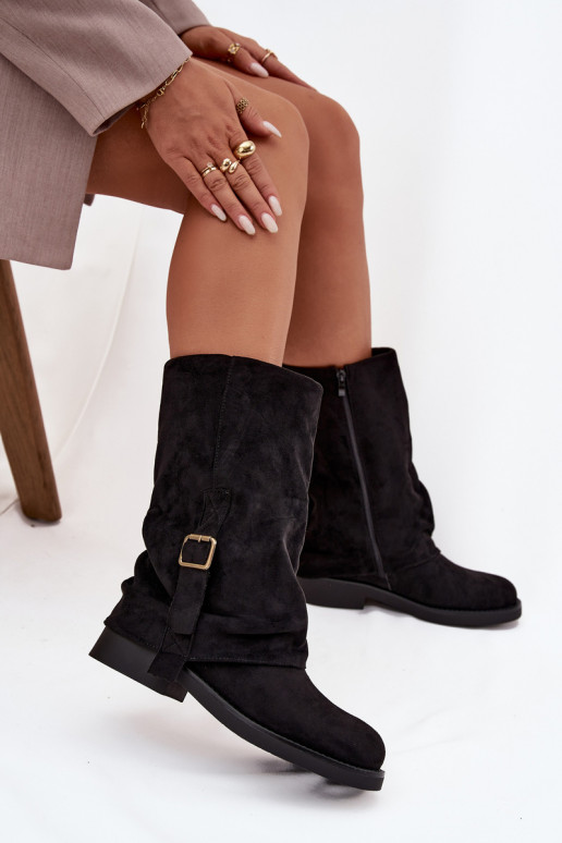 Bottines noires pour femmes avec boucles jusqu'au milieu du mollet Minelle