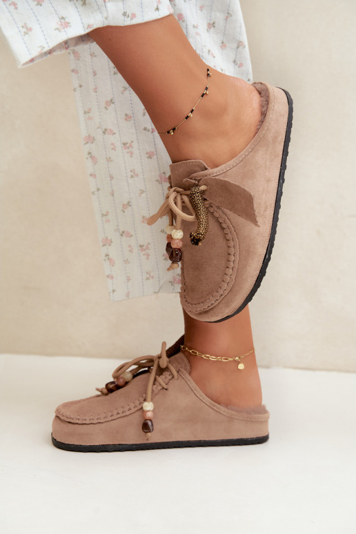 chaussons pour femmes Mule avec fourrure couleur sable Melia
