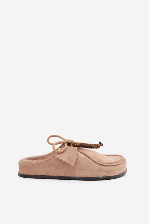 Damen Hausschuhe Mule mit Fell sandfarben Melia
