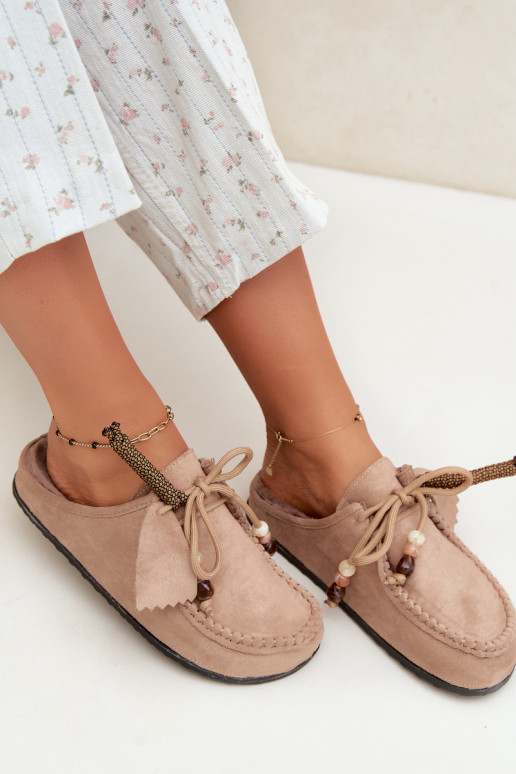 chaussons pour femmes Mule avec fourrure couleur sable Melia