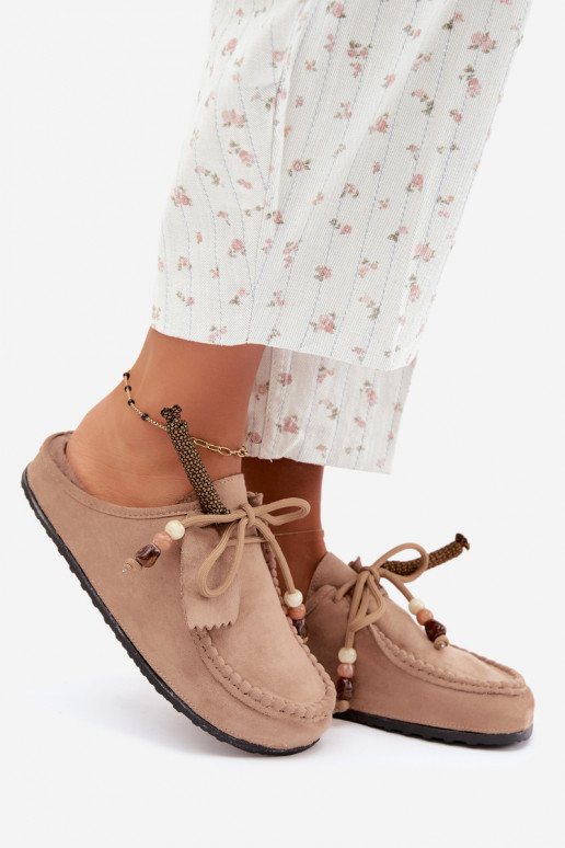 Damen Hausschuhe Mule mit Fell sandfarben Melia
