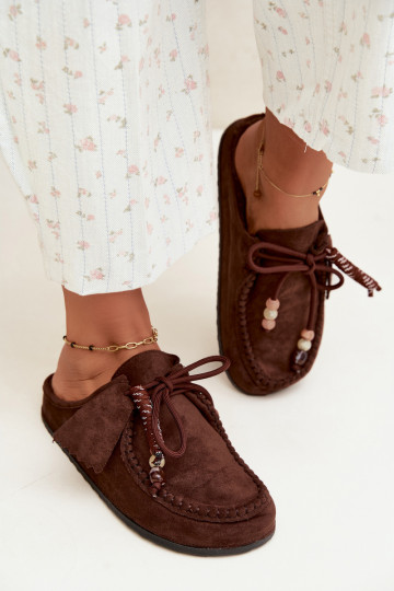 Slippers Mule DamesFutrzaną INkładką CzekoladoIne Melia