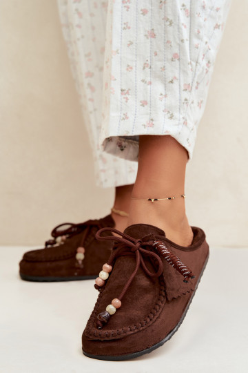 dames slippers Mule met bont chocoladekleurig Melia 2