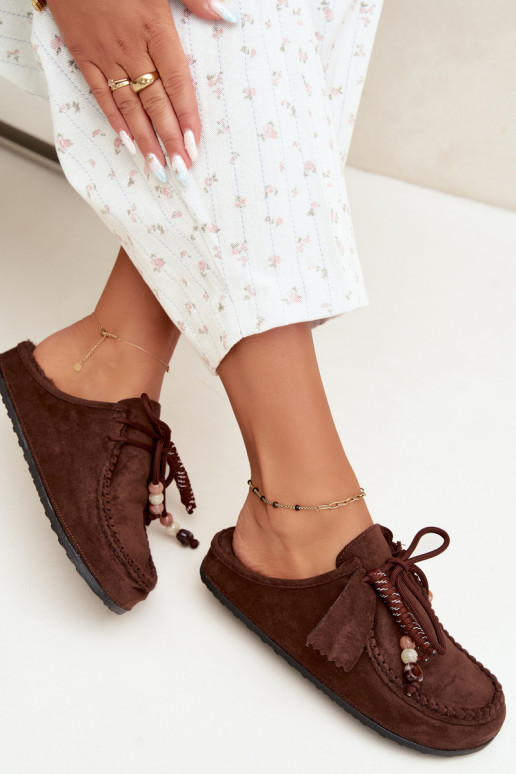 dames slippers Mule met bont chocoladekleurig Melia