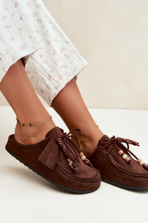 dames slippers Mule met bont chocoladekleurig Melia