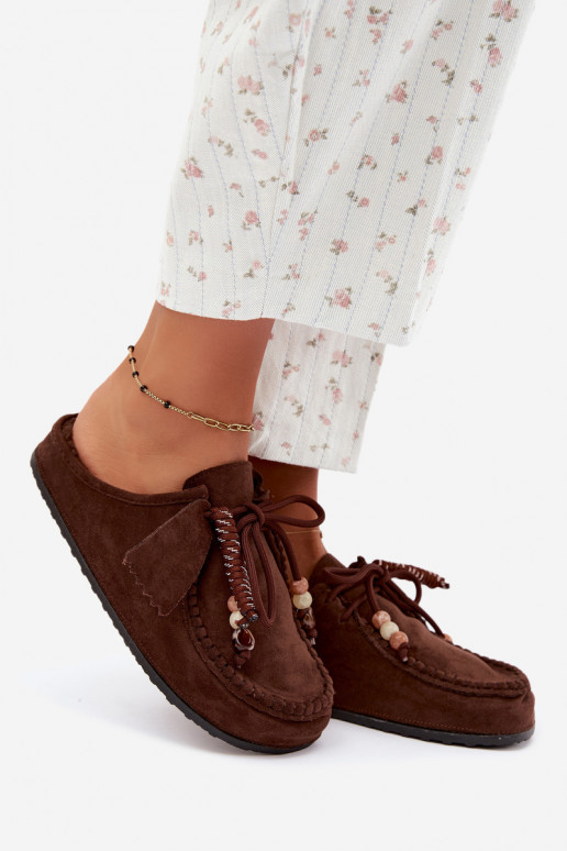 Damen Hausschuhe Mule mit Fell schokoladenfarben Melia