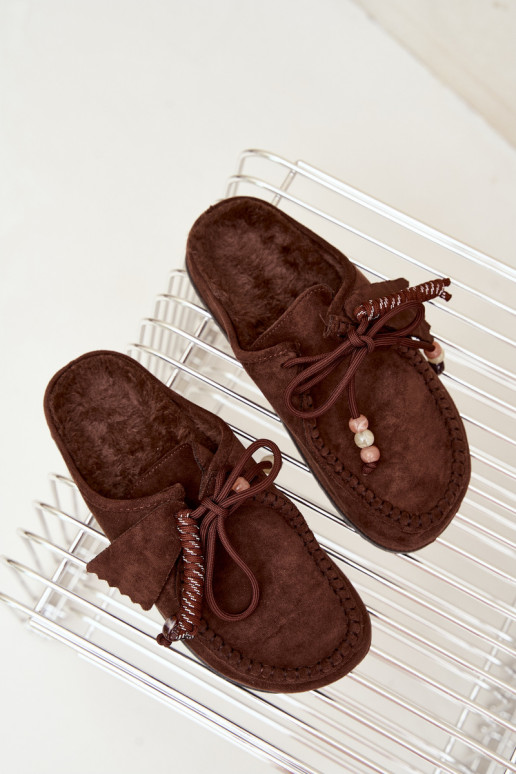 dames slippers Mule met bont chocoladekleurig Melia