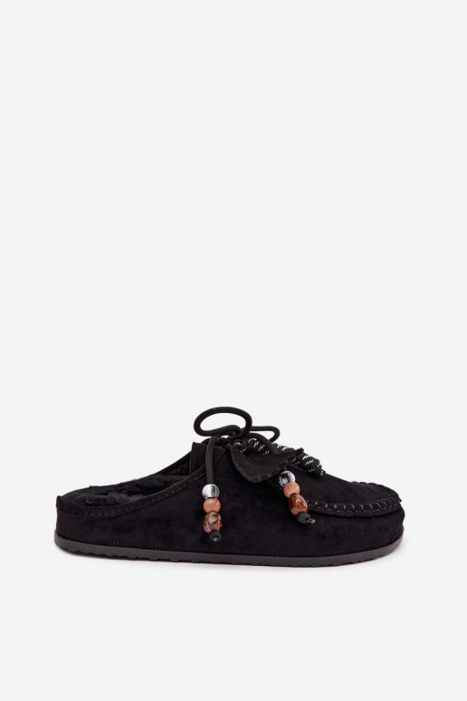 Damen Hausschuhe Mule mit Fell schwarz Melia