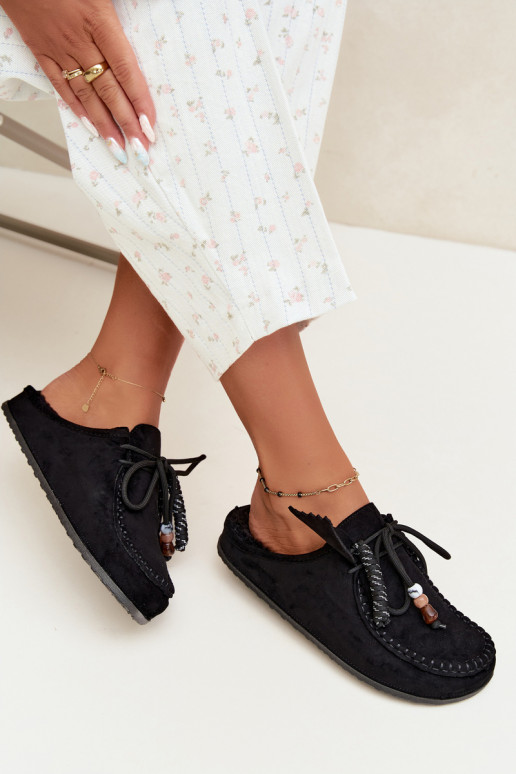 Damen Hausschuhe Mule mit Fell schwarz Melia