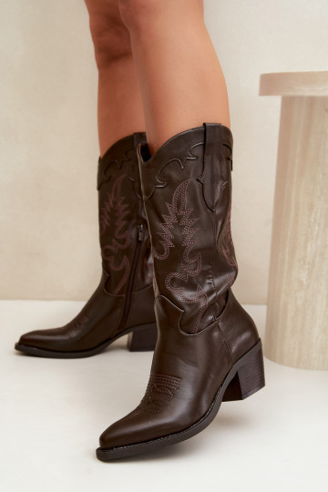 Kniehoge cowboylaarzen met hakken in chocolade faux leather Jarissa