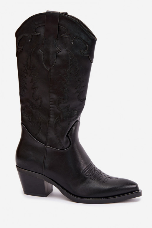 Kniehoge cowboylaarzen met hakken in zwarte faux leather Jarissa