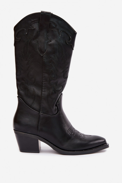 Bottes hautes de style cowboy avec talons en cuir synthétique noir Jarissa