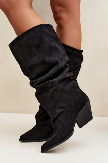 Damen Overknee-Stiefel mit gebogener Oberseite und Absätzen aus Wildleder in schwarzer Durela